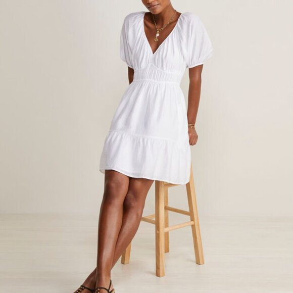 Vineyard Vines Marina Puff-Sleeve Mini Dress White Cap Women's Size X - Picture 4 of 6